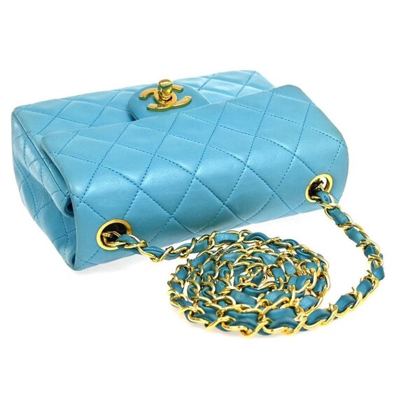 CHANEL CC Logo Mini Matelasse Chain Shoulder Bag Leather Blue GHW - Picture 6 of 14